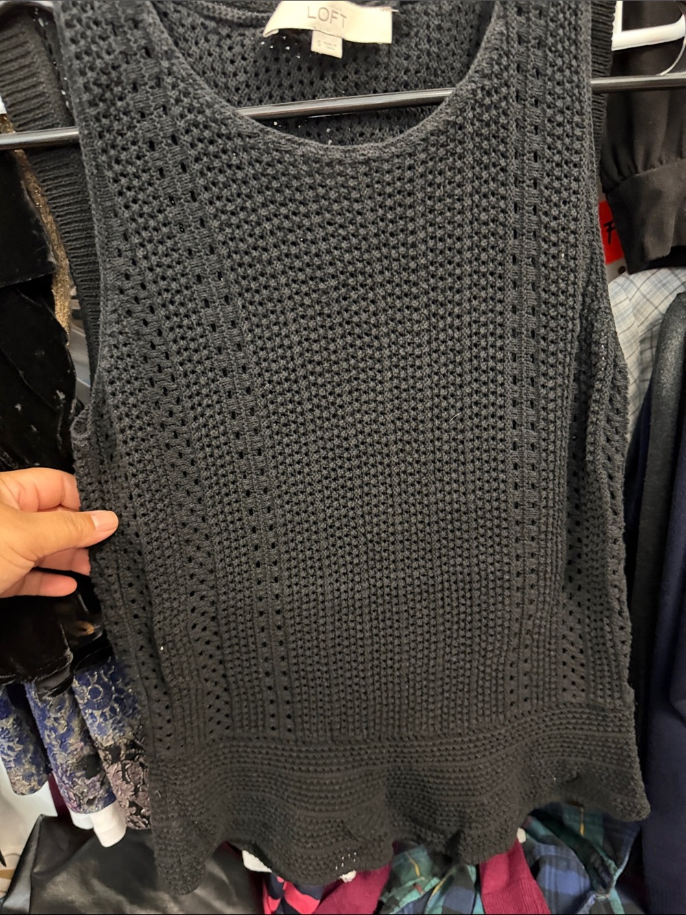 LOFT Black Crochet Knit Sleeveless Shell